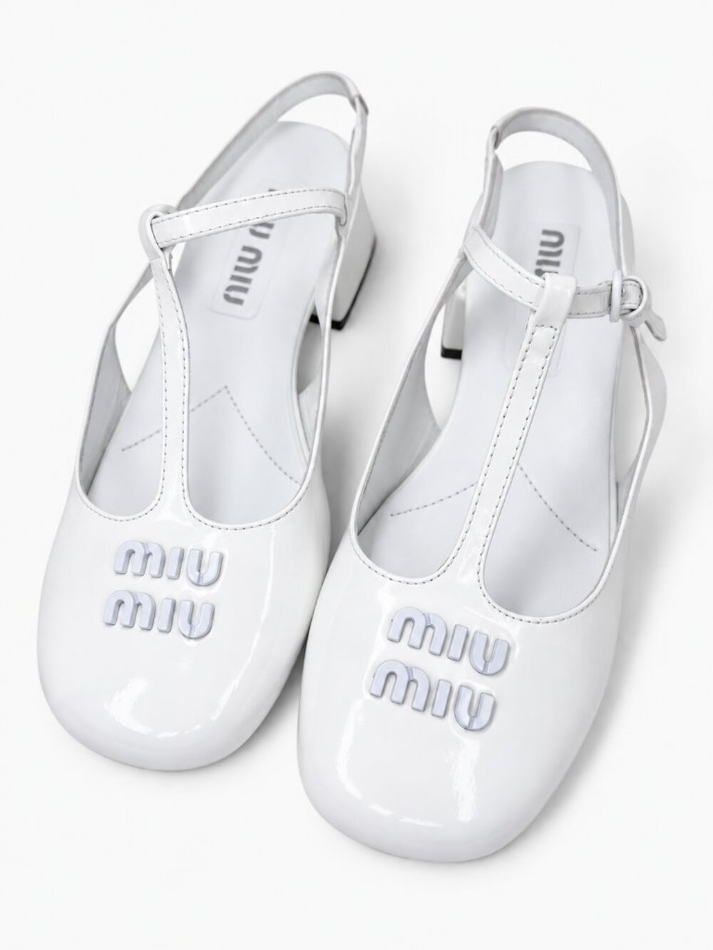 Miu Miu Authentic White Patent Leather Mary Jane TStrap Slingback Heel Pumps 36